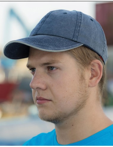 R-RC054X-Washed Fine Line Cotton Cap With Sandwich Peak